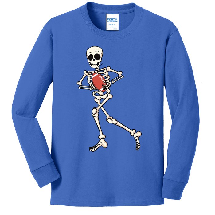 Funny Skeleton Playing Football Halloween Gift Kids Long Sleeve Shirt