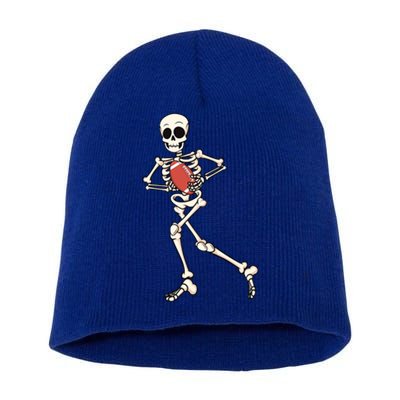 Funny Skeleton Playing Football Halloween Gift Short Acrylic Beanie