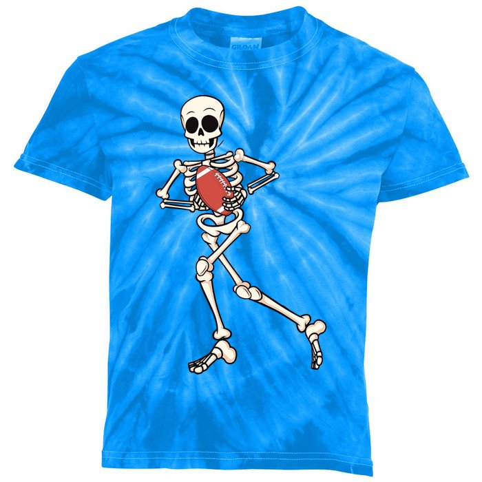 Funny Skeleton Playing Football Halloween Gift Kids Tie-Dye T-Shirt