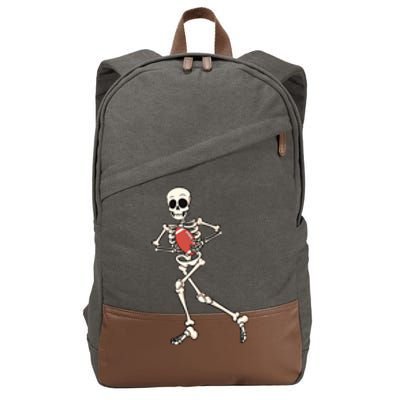 Funny Skeleton Playing Football Halloween Gift Cotton Canvas Backpack