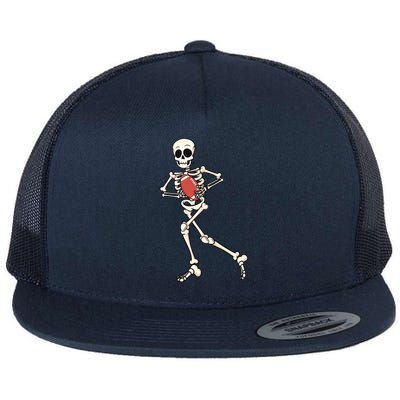 Funny Skeleton Playing Football Halloween Gift Flat Bill Trucker Hat