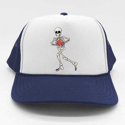 Funny Skeleton Playing Football Halloween Gift Trucker Hat