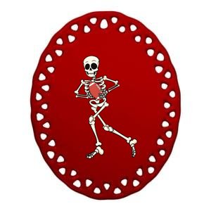 Funny Skeleton Playing Football Halloween Gift Ceramic Oval Ornament