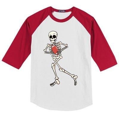 Funny Skeleton Playing Football Halloween Gift Kids Colorblock Raglan Jersey