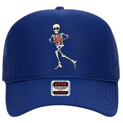 Funny Skeleton Playing Football Halloween Gift High Crown Mesh Back Trucker Hat