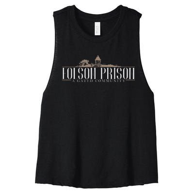 Folsom State Prison Prison State Correctional Warden Women's Racerback Cropped Tank