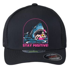 Funny Stay Positive Shark Beach Motivational Quote Flexfit Unipanel Trucker Cap