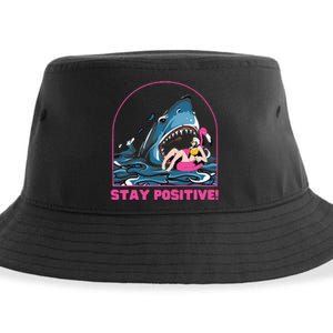 Funny Stay Positive Shark Beach Motivational Quote Sustainable Bucket Hat