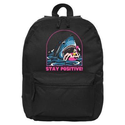 Funny Stay Positive Shark Beach Motivational Quote 16 in Basic Backpack