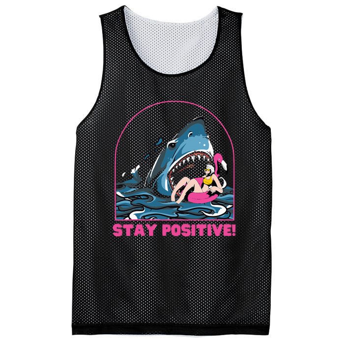 Funny Stay Positive Shark Beach Motivational Quote Mesh Reversible Basketball Jersey Tank