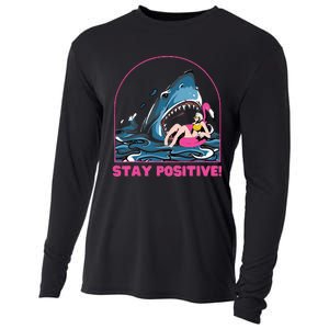 Funny Stay Positive Shark Beach Motivational Quote Cooling Performance Long Sleeve Crew