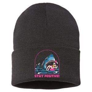 Funny Stay Positive Shark Beach Motivational Quote Sustainable Knit Beanie