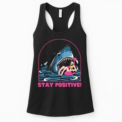 Funny Stay Positive Shark Beach Motivational Quote Womens Tank Top