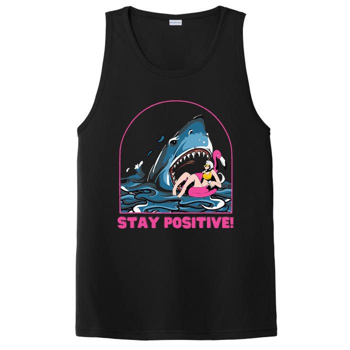 Funny Stay Positive Shark Beach Motivational Quote PosiCharge Competitor Tank