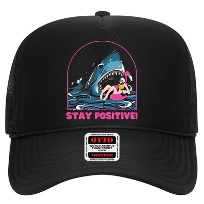 Funny Stay Positive Shark Beach Motivational Quote Trucker Hat