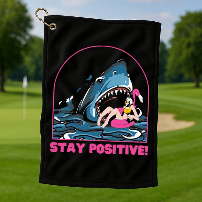 Funny Stay Positive Shark Beach Motivational Quote Golf Towel