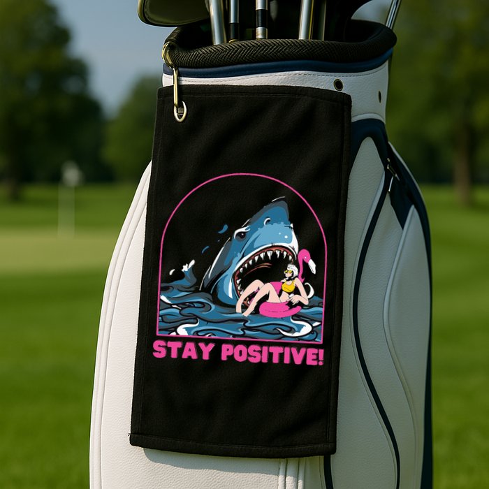 Funny Stay Positive Shark Beach Motivational Quote Golf Towel