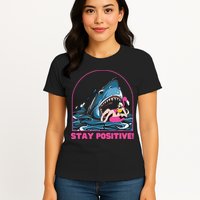 Funny Stay Positive Shark Beach Motivational Quote Womens T-Shirt