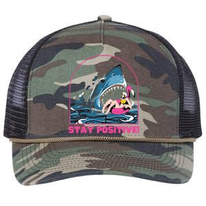 Funny Stay Positive Shark Beach Motivational Quote Retro Rope Trucker Hat Cap