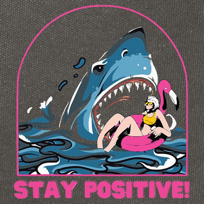 Funny Stay Positive Shark Beach Motivational Quote Cotton Canvas Backpack