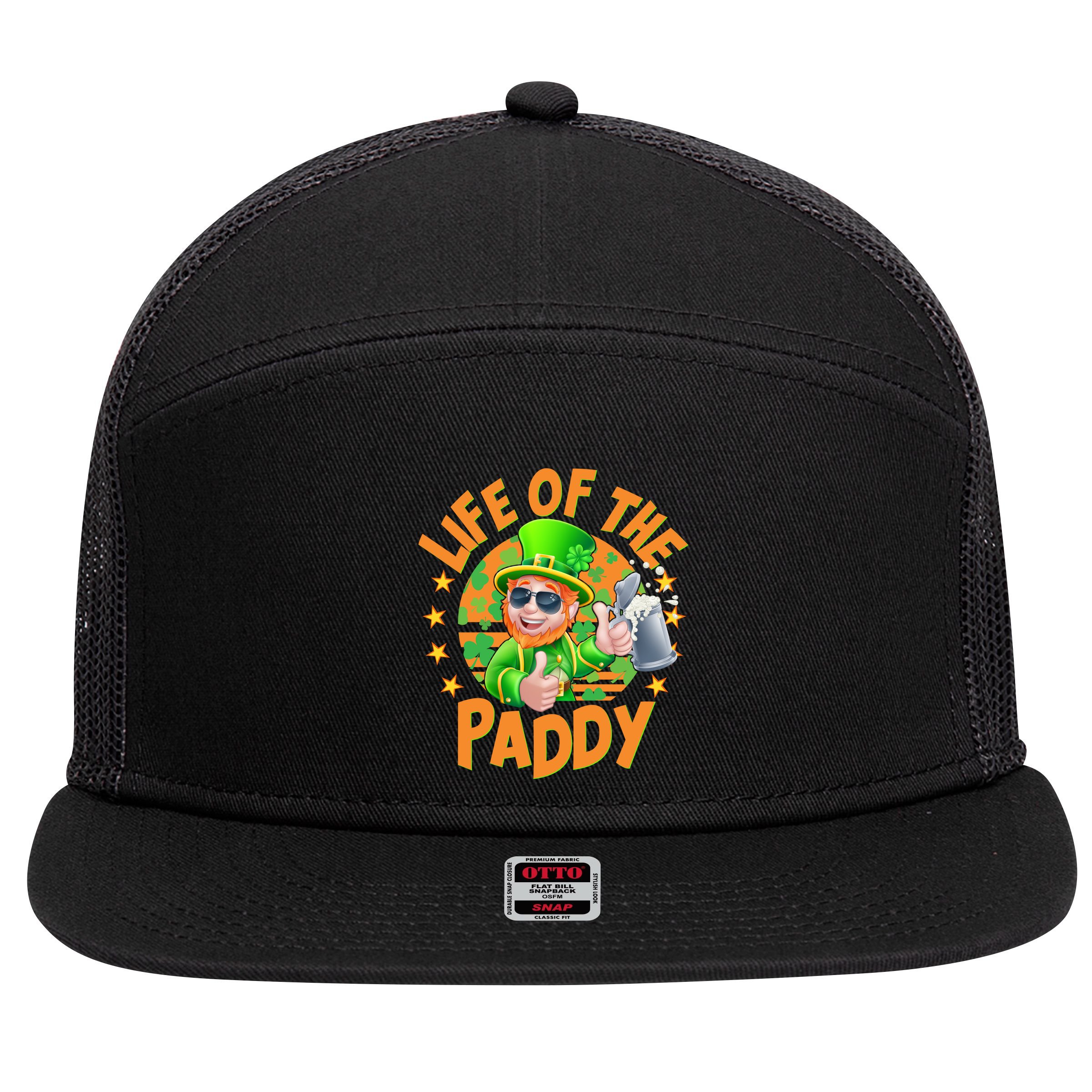 Funny St Patricks Day Life Of The Paddy Leprechaun Beer 7 Panel Mesh Trucker Snapback Hat