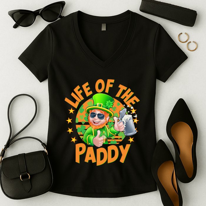 Funny St Patricks Day Life Of The Paddy Leprechaun Beer Women's V-Neck T-Shirt
