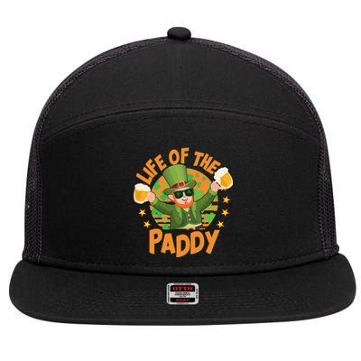 Funny St Patricks Day Life Of The Paddy Leprechaun With Beers 7 Panel Mesh Trucker Snapback Hat