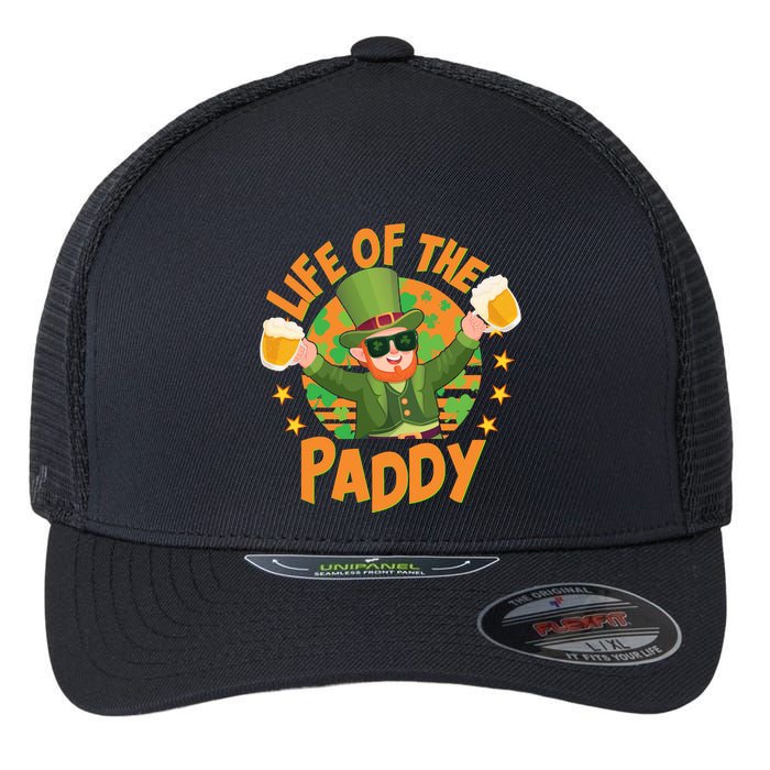 Funny St Patricks Day Life Of The Paddy Leprechaun With Beers Flexfit Unipanel Trucker Cap