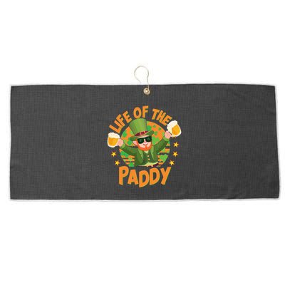 Funny St Patricks Day Life Of The Paddy Leprechaun With Beers Large Microfiber Waffle Golf Towel