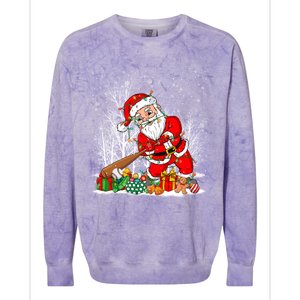 Funny Santa Playing Baseball Christmas Tree Lights Xmas Pjs Great Gift Colorblast Crewneck Sweatshirt