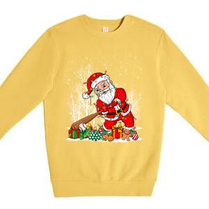 Funny Santa Playing Baseball Christmas Tree Lights Xmas Pjs Great Gift Premium Crewneck Sweatshirt