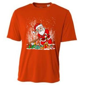 Funny Santa Playing Baseball Christmas Tree Lights Xmas Pjs Great Gift Cooling Performance Crew T-Shirt