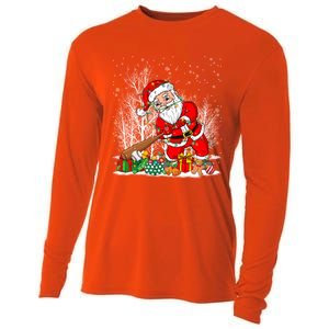 Funny Santa Playing Baseball Christmas Tree Lights Xmas Pjs Great Gift Cooling Performance Long Sleeve Crew