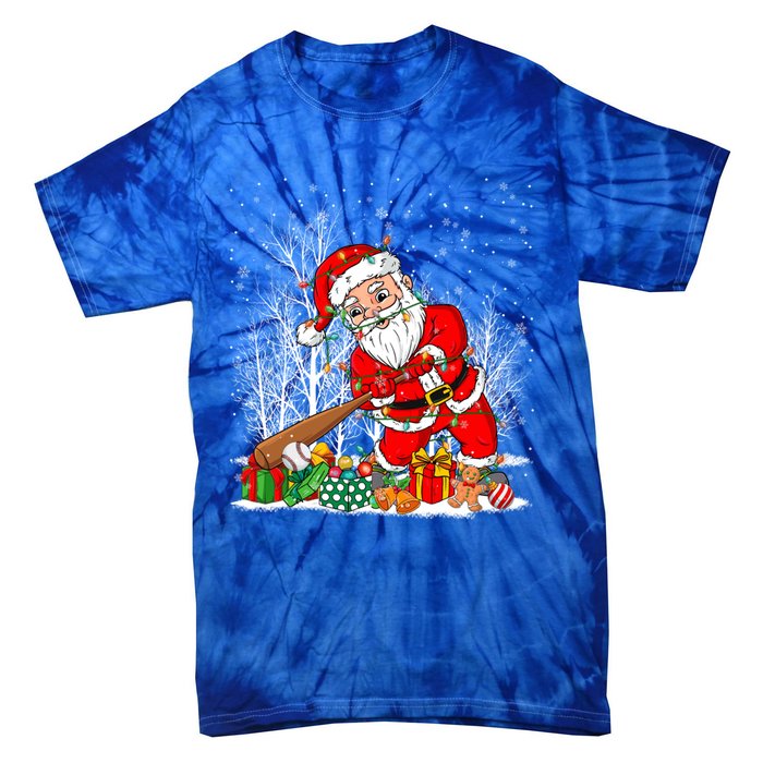 Funny Santa Playing Baseball Christmas Tree Lights Xmas Pjs Great Gift Tie-Dye T-Shirt