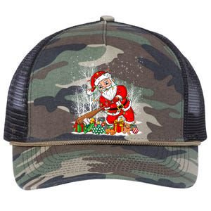 Funny Santa Playing Baseball Christmas Tree Lights Xmas Pjs Great Gift Retro Rope Trucker Hat Cap