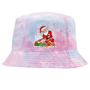 Funny Santa Playing Baseball Christmas Tree Lights Xmas Pjs Great Gift Tie-Dyed Bucket Hat