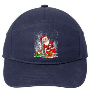 Funny Santa Playing Baseball Christmas Tree Lights Xmas Pjs Great Gift 7-Panel Snapback Hat