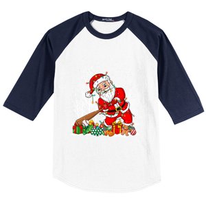 Funny Santa Playing Baseball Christmas Tree Lights Xmas Pjs Great Gift Baseball Sleeve Shirt