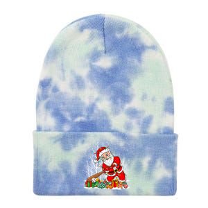 Funny Santa Playing Baseball Christmas Tree Lights Xmas Pjs Great Gift Tie Dye 12in Knit Beanie