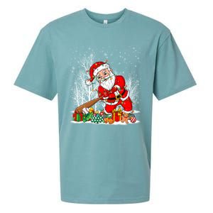 Funny Santa Playing Baseball Christmas Tree Lights Xmas Pjs Great Gift Sueded Cloud Jersey T-Shirt