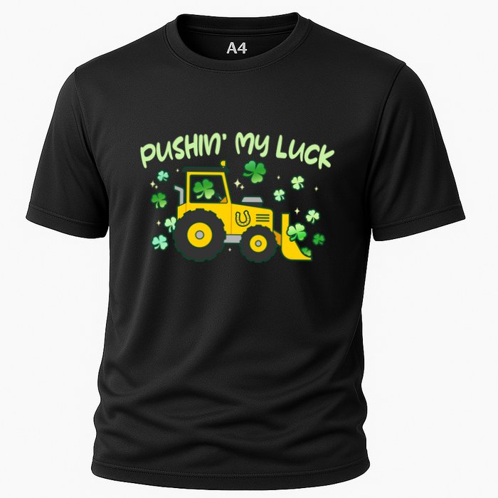 Funny St Patricks Day Pushin My Luck Bulldozer Performance Shirt