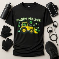 Funny St Patricks Day Pushin My Luck Bulldozer Performance Shirt