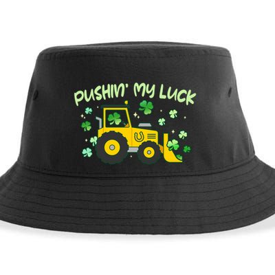 Funny St Patricks Day Pushin My Luck Bulldozer Sustainable Bucket Hat
