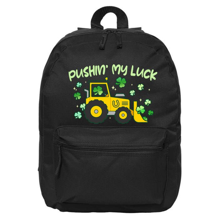 Funny St Patricks Day Pushin My Luck Bulldozer 16 in Basic Backpack