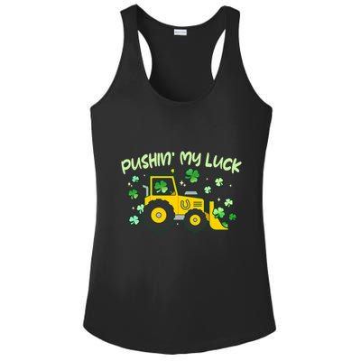 Funny St Patricks Day Pushin My Luck Bulldozer Ladies PosiCharge Competitor Racerback Tank