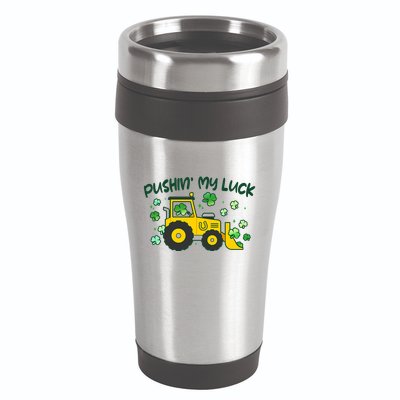 Funny St Patricks Day Pushin My Luck Bulldozer 16oz Travel Tumbler