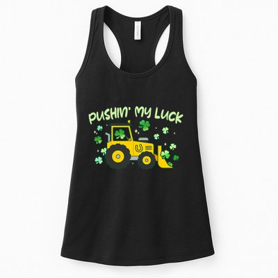 Funny St Patricks Day Pushin My Luck Bulldozer Womens Tank Top