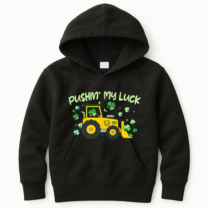 Funny St Patricks Day Pushin My Luck Bulldozer Kids Hoodie
