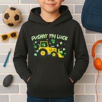 Funny St Patricks Day Pushin My Luck Bulldozer Kids Hoodie