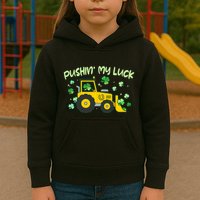 Funny St Patricks Day Pushin My Luck Bulldozer Kids Hoodie